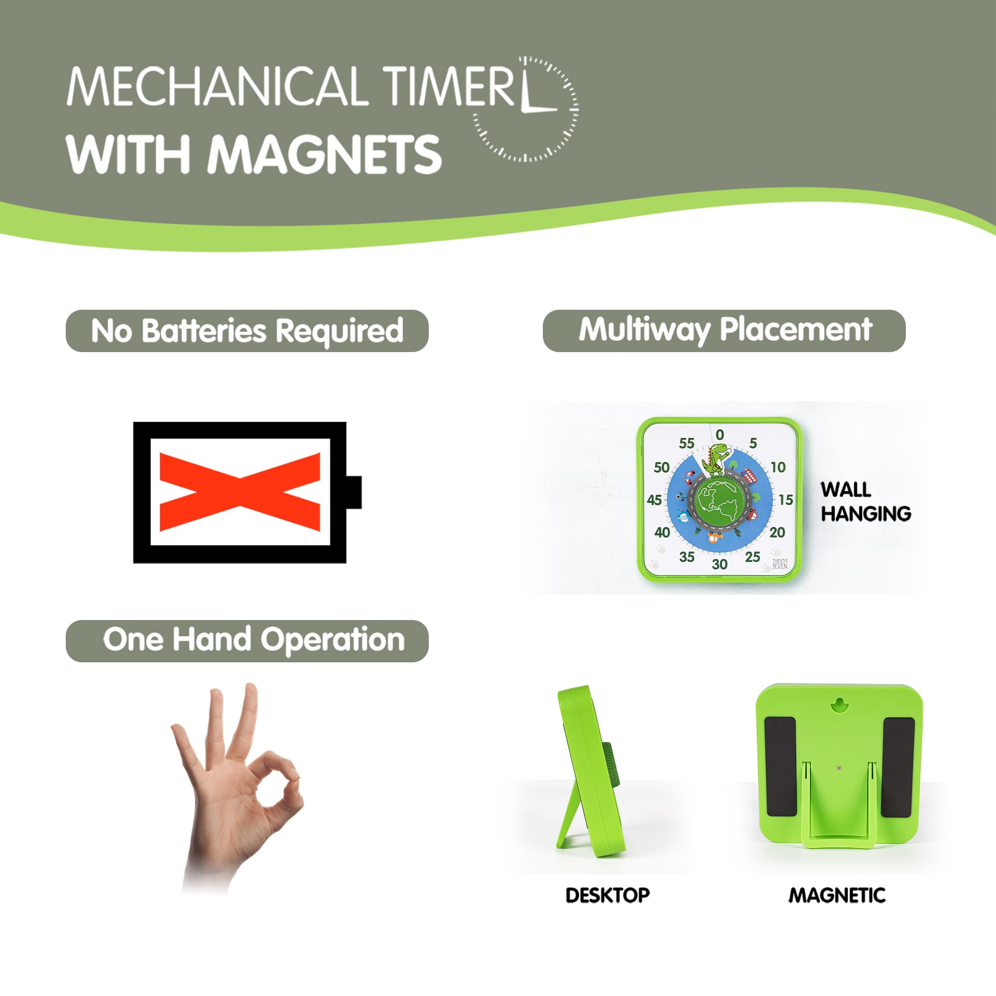 Twenty5 Seven Countdown Timer 7.5 Inch, 60 Minute 1 Hour Visual Timer For Classroom Teaching Tool Office Meeting, Mechanical Cou